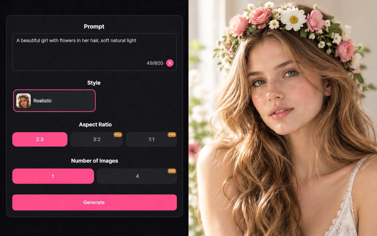 Esempio: un prompt e il suo risultato nel generatore di immagini di AIporn.net